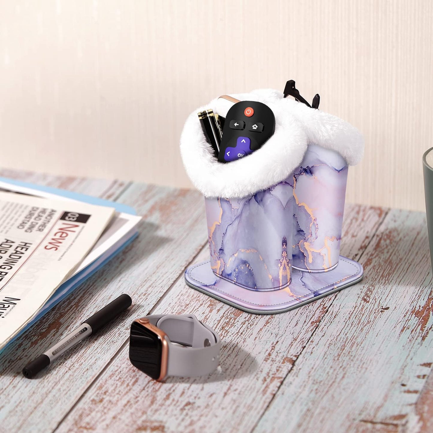 FINTIE Plush Lined Double Eyeglasses Holder with Magnetic Base for Desk | Soft Plush Lining, Glasses Stand Case For Nightstand / Bedside, Office Desktop Organizer, Small Item Storage