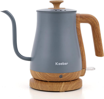 Gooseneck Electric Kettle, 0.8 L, 1000 W, Auto Shut-Off, Light Green | Compact 0.8 L Kettle With Stainless Steel Interior, Gooseneck Pour, Wood-Grain Handle, Auto Shut-Off And Boil-Dry Protection