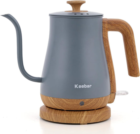 Gooseneck Electric Kettle, 0.8 L, 1000 W, Auto Shut-Off, Light Green | Compact 0.8 L Kettle With Stainless Steel Interior, Gooseneck Pour, Wood-Grain Handle, Auto Shut-Off And Boil-Dry Protection
