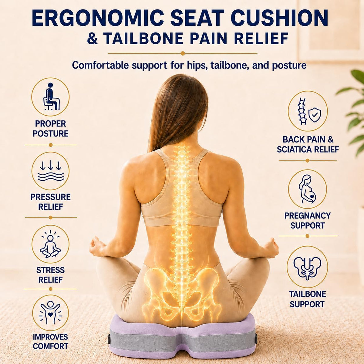 Memory Foam Ergonomic Seat Cushion for Office Chairs Pain Relief