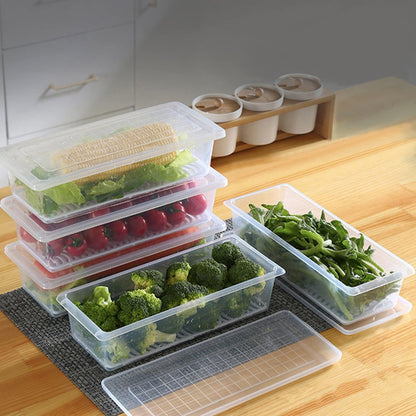 Nsmykhg Food Storage Containers, 6 Pack Fridge Organizer Case with Removable Drain Plate, Produce Containers to Keep Fruits, Vegetables, Meat, Fish Fresh and Dry