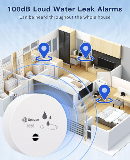 Geevon 10 Pack Water Leak Detectors,100dB Sensor Alarms for Home | Flood Leak Detectors for Basement,Bathroom,Laundry Room,Sink,Garage,Wine Cellar,RV and Window,Water Alarms with Batteries