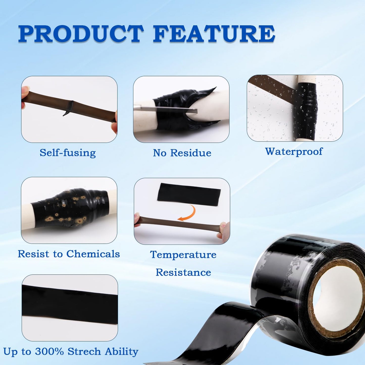 Self Fusing Silicone Tape 1''x16.4 FT Waterproof Self-Amalgamating Repair Tape for Plumbing, Hose, Pipeline & Electrical Cable Winding Emergency Leak Seal for Hot Cold Pipes (0.5mm Thickness)