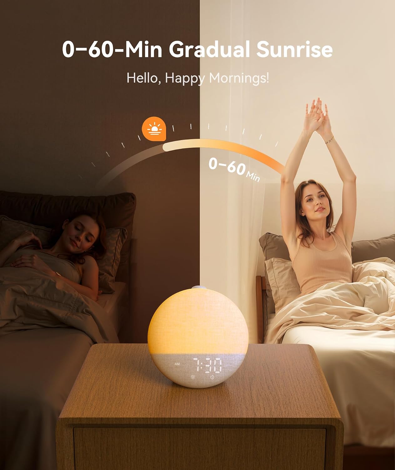 Dreamegg Sunrise 2 Alarm Clock with Sound Machine for Sleep, 29 Sounds | White Noise Machine, Sunrise Wake-Up, Dimmable Night Light, One-Tap Routine, No App, Bedrooms, Heavy Sleepers