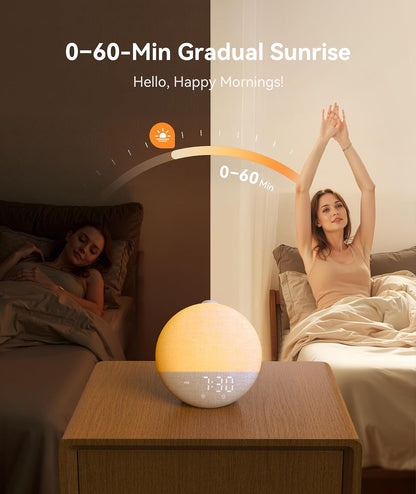 Dreamegg Sunrise 2 Alarm Clock with Sound Machine for Sleep, 29 Sounds | White Noise Machine, Sunrise Wake-Up, Dimmable Night Light, One-Tap Routine, No App, Bedrooms, Heavy Sleepers