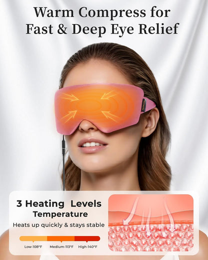 Heated Eye Mask for Dry Eyes, USB Powered Silk Warm Compress for Eyes | Electric Eye Heating Pad with 3 Heat Levels & 4 Timer, Washable Dry Eye Mask for Blepharitis, Stye, MGD, Sinus Pressure, Blue