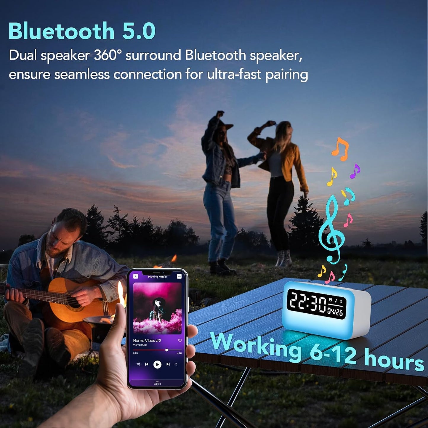 4-in-1 Night Light for Kids Adults, White Noise Sound Machine with 24 Soothing Sounds Portable Rechargeable Adjustable Brightness Light, Bluetooth Speaker Time Display, App Control