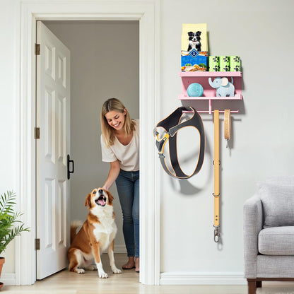 Dog Leash Holder for Wall, Leashes Hanger, Wall Mounted Dog Stuff Storage and Organizer, Metal Key Holder Pet Leash Hooks for Leashes, Training Treats, Chew Toys, Keys, Large (White)