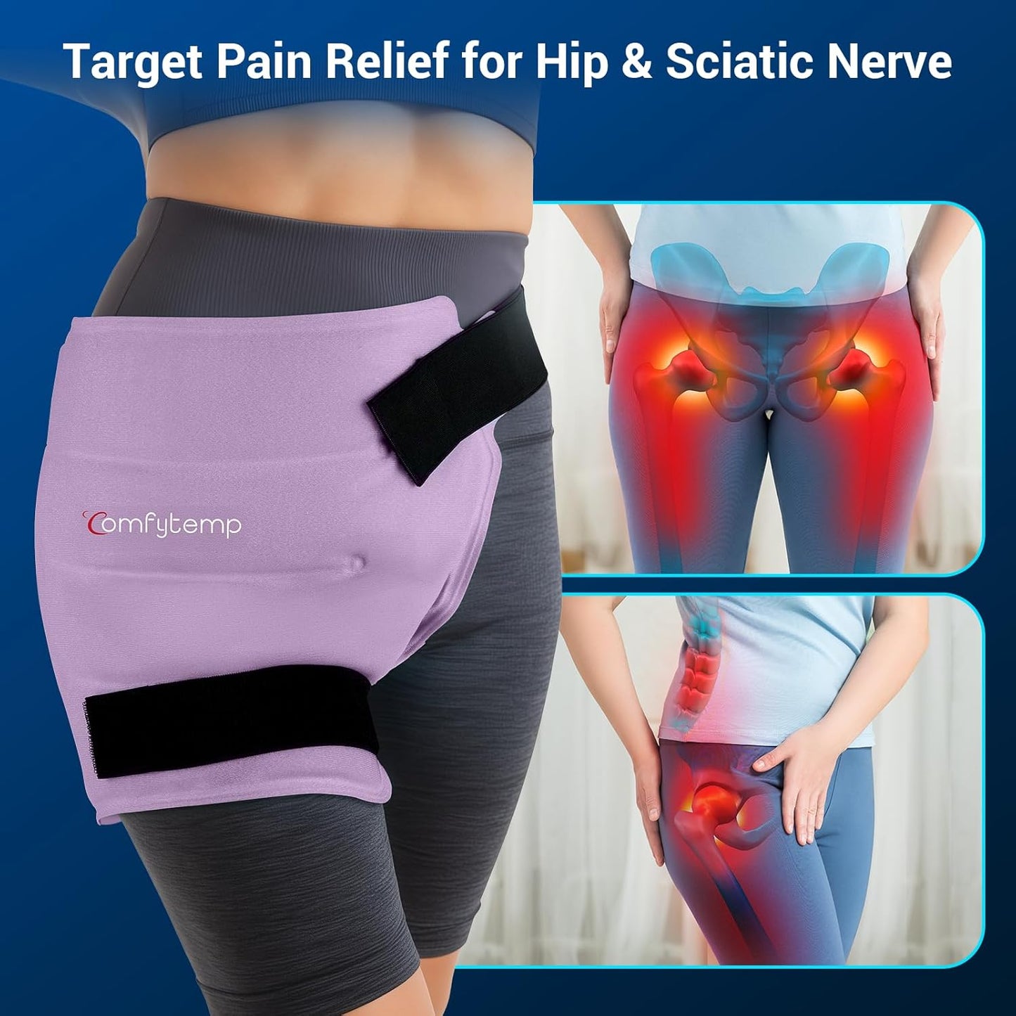 Comfytemp Hip Ice Pack Wrap for Sciatica Pain Relief, Hip Replacement Kit After Surgery, Reusable Gel Ice Pack for Injuries, Hot Cold Compress Recovery Items, Fathers Day Dad Gifts for Men, Blue (S/M)