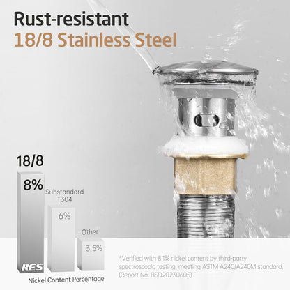 KES All Metal Bathroom Sink Drain with Strainer Basket Hair Catcher Anti Clog Pop Up Drain Stopper for Lavatory Vanity Vessel Sink with Overflow, Rustproof 18/8 Stainless Steel Matte Black S2013A-BK