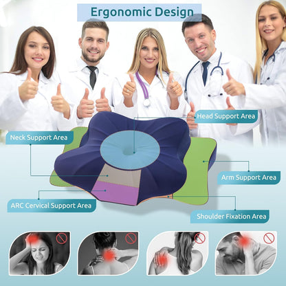 DONAMA Contour Cervical Neck Pillow for Neck Pain Relief | Queen,Ergonomic Dual-Height,Odorless Memory Foam,Side/Back/Stomach Sleepers,Cooling Hypoallergenic Cover,OEKO-TEX Certified