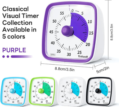 Yunbaoit Visual Timer with Night Light, 60 Minute Countdown, Light Blue | 3 Alarm Modes, Mute Flash, for Kids and Adults, Time Management Tool for Classroom, Home, School, and Work