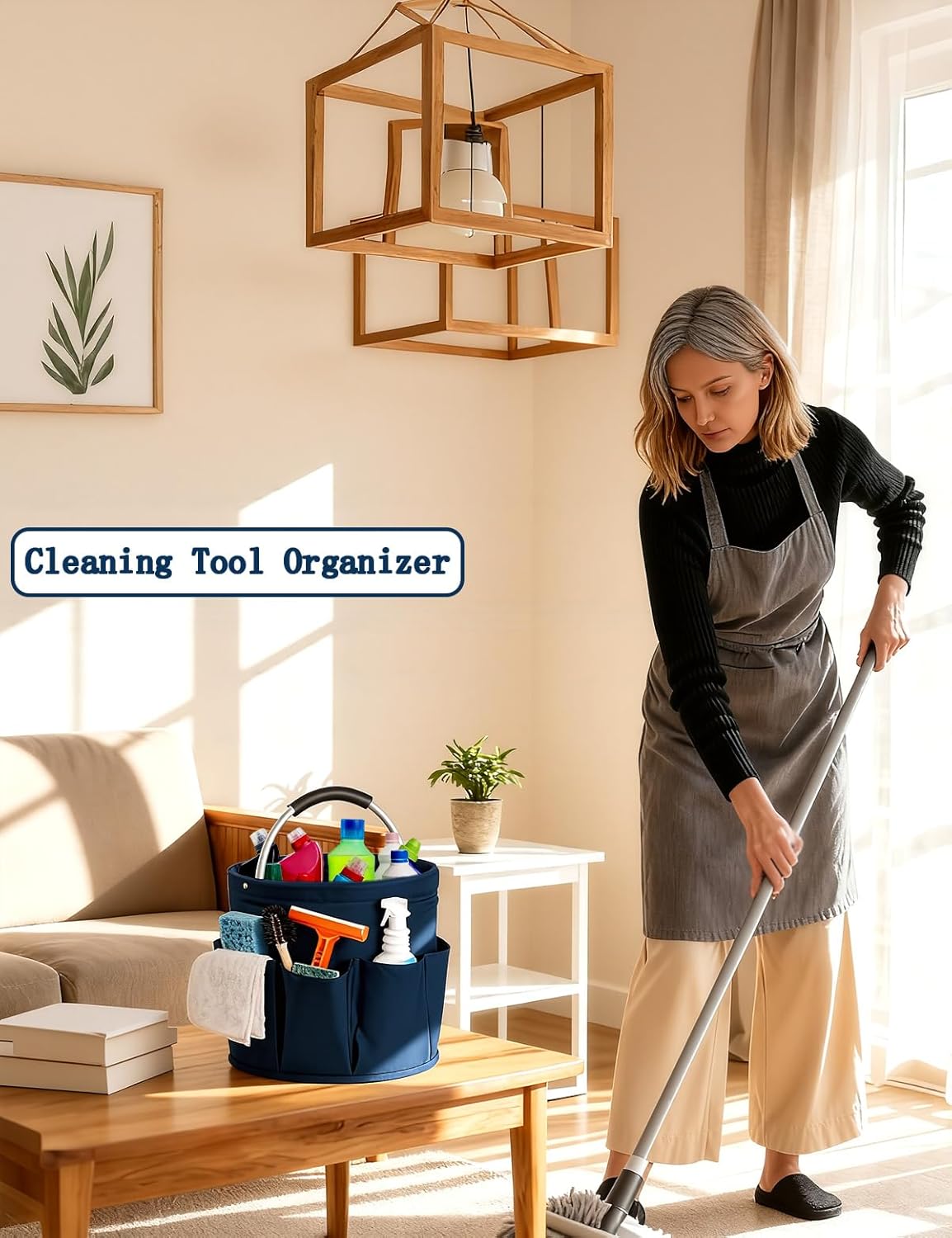 Cleaning Caddy with Handle, for Cleaning Supplies Organizer Bucket | Foldable Storage Tote with 6 Pockets,17L Large Capacity Basket for Household Organizer,Laundry Room,Bathroom & Home