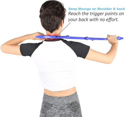 Back Massager Hook, Trigger Point Therapy Cane Massage Self Back & Neck Massager for Deep Pressure & Myofascia Pain Relief Massage Stick Blue