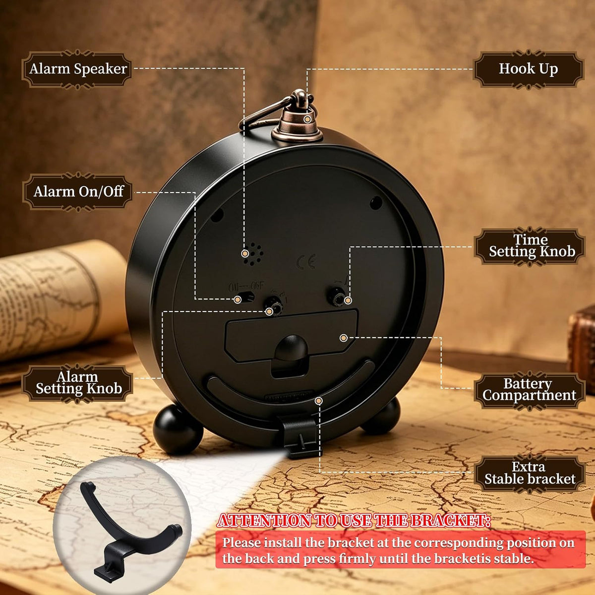 Metal Analog Alarm Clock - 5'' Battery Operated Silent Non-Ticking Quartz Antique Retro Small Desk Clocks for Bedside Bedrooms Living Room Office Home Decor (Bronze)