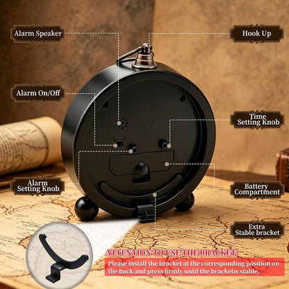 Metal Analog Alarm Clock - 5'' Battery Operated Silent Non-Ticking Quartz Antique Retro Small Desk Clocks for Bedside Bedrooms Living Room Office Home Decor (Bronze)