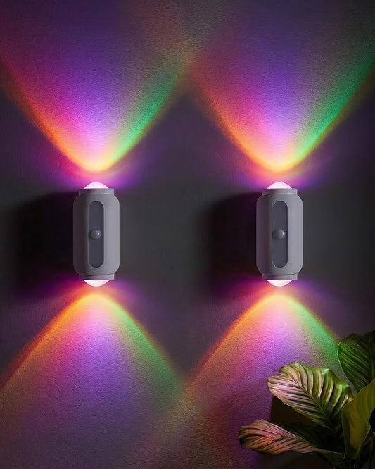 Motion Sensor Wall Light, Rechargeable Peel and Stick on Sconce Set of 2 | Wireless No Drill RGB Wall Lamps, Magnetic Battery Operated Indoor Lighting for Hallway, Stairs, Bedroom, Bathroom, Bar Decor