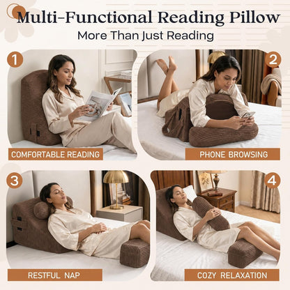 Reading Pillow/Backrest Pillow with Arms, Cup Holder & Phone Pocket