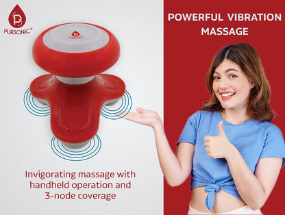 Pursonic Handheld Sport Massager Mini Portable for Hand, Head, Neck, Back, Legs & Arms Pain Relief Easy Grip Handle, 3 Vibrating Massage Modes (White)