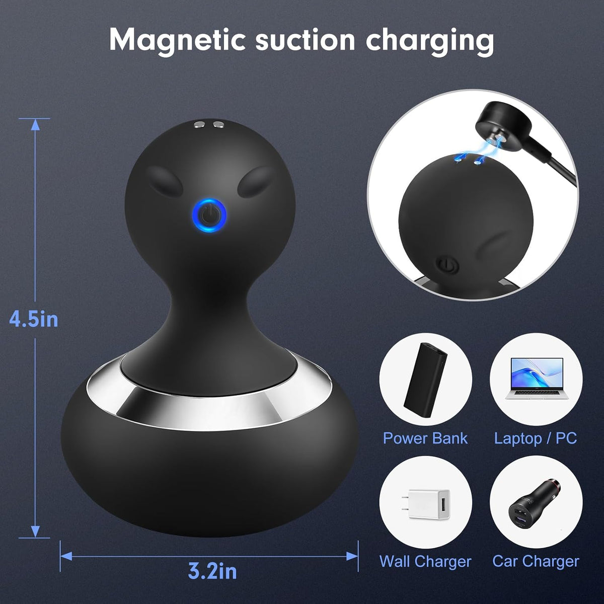 Cordless Electric Handheld Massage Ball, Rechargeable Body Neck Massage Tool, Black
