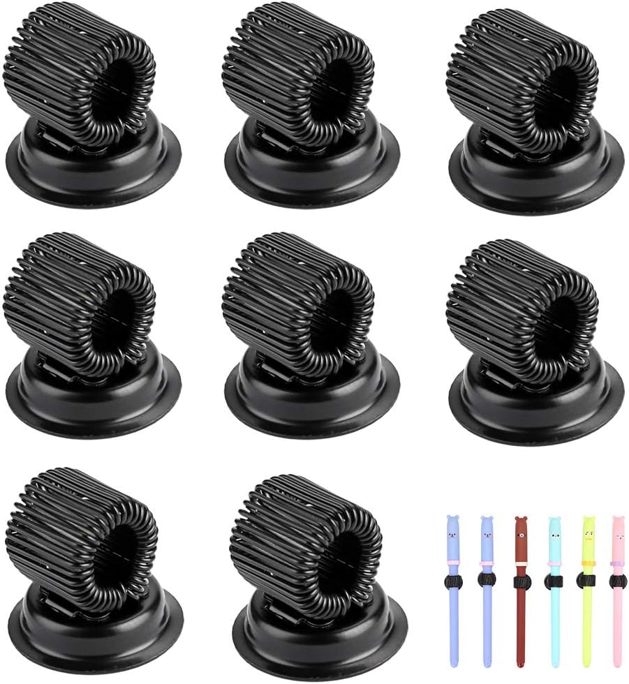 BTSKY 8 Pack Stainless Steel Pen Holder Clips - Magnetic Pen Clip Holder Fit Any Size Pens - Push pins for Refrigerator, Whiteboard, Erase Board, Bulletion Board, Map - Black