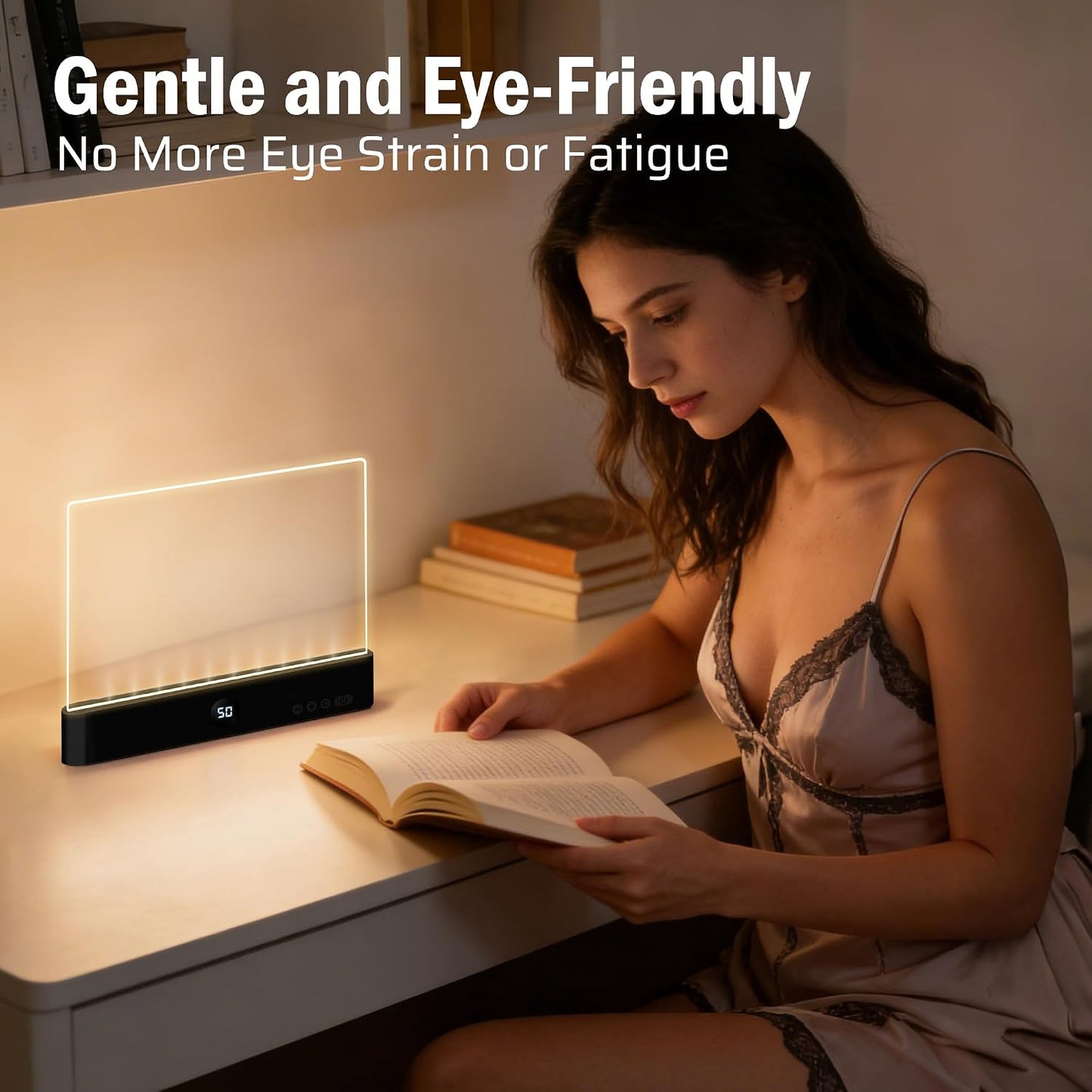 LED Reading Book Page Light - USB Rechargeable Flat Books Night Lamp - Smart Clear Read Booklight Panel - Dimmable Plate with 3 Colors & Timer - Portable Eye Care Reading Light for Bed Time (White)