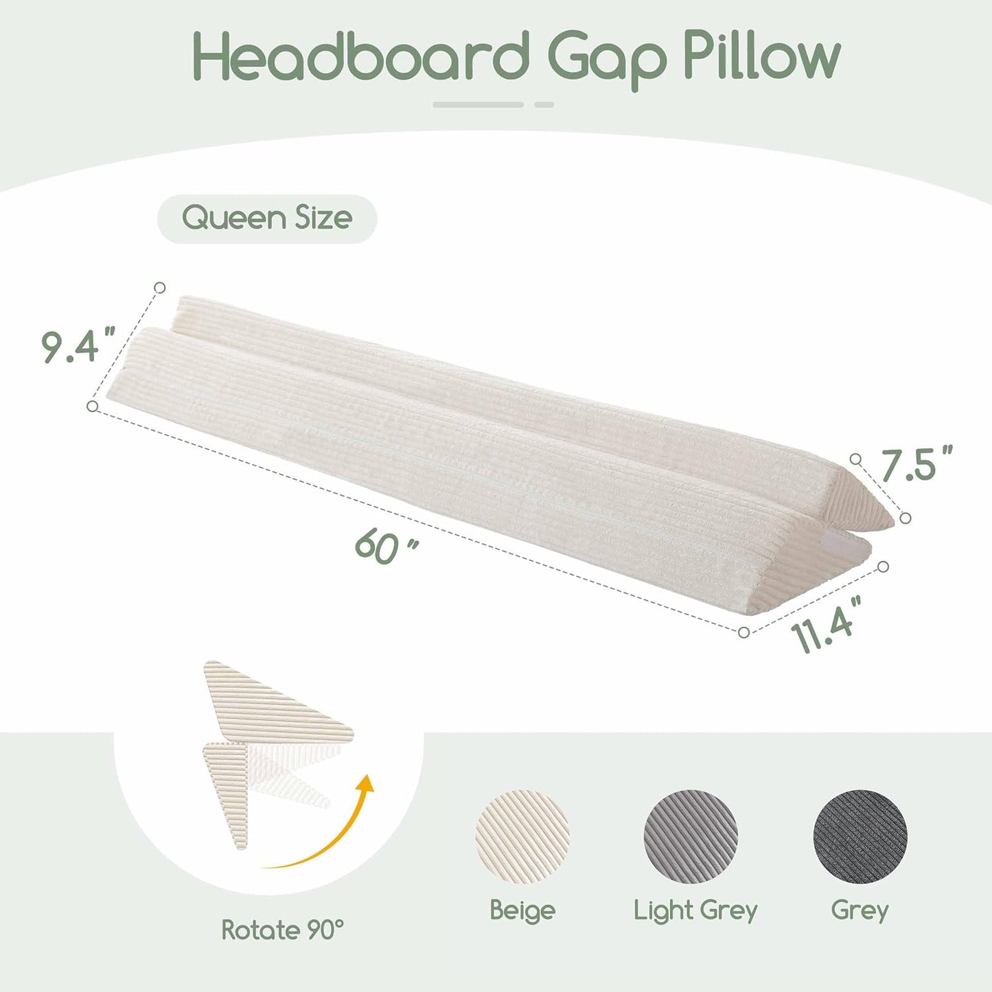 HIGOGOGO Queen Size Wedge Pillow for Headboard Gap - Multi Functional Mattress Wedge Bed Gap Filler Close The Gap (0-7") Between Your Mattress and Headboard or Wall (Grey 60"x11"x9")