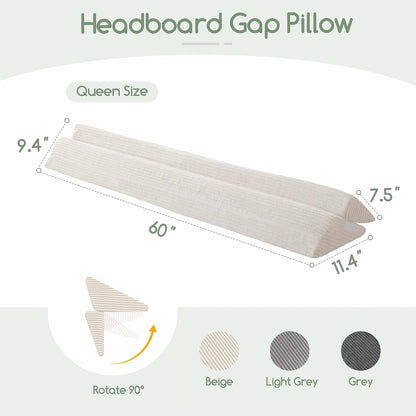 HIGOGOGO Queen Size Wedge Pillow for Headboard Gap - Multi Functional Mattress Wedge Bed Gap Filler Close The Gap (0-7") Between Your Mattress and Headboard or Wall (Grey 60"x11"x9")