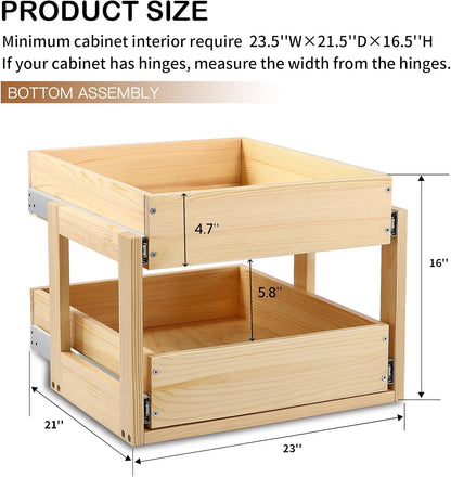 Pull Out Cabinet Organizer 17''W×21''D×16''H Slide Out Drawer | Soft Close Wood Kitchen Pullout Drawers for Cabinets Shelves for Kitchen, 2-Tier, Finished, Heavy-Duty, Bottom Assembly