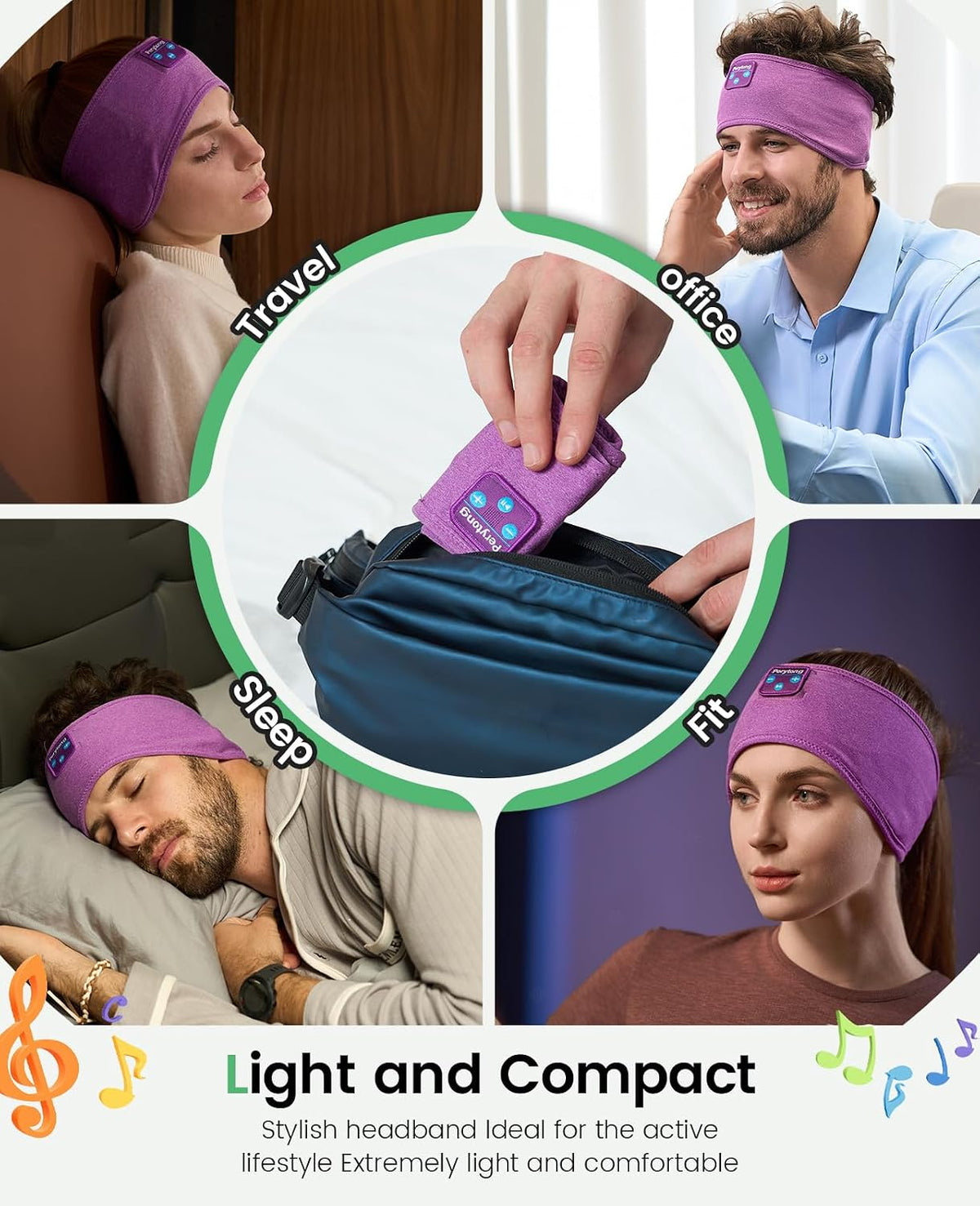 Perytong Sleeping Headphones Bluetooth Headband, Soft Long Time Play Sleeping Headsets with Built in Speakers Perfect for Workout,Running,Yoga,Travel, Darkgray
