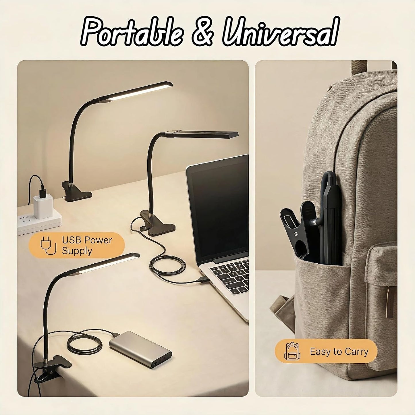 BUBBLE-FLY LED Clip on Reading Light, USB Desk Lamp with 32 LED Eye Protection, 360° Flexible Arm, Dimmable Clamp Light for Bed Headboard Home Office Study 7W Black