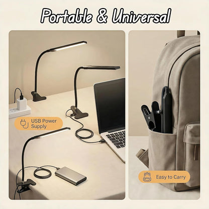 BUBBLE-FLY LED Clip on Reading Light, USB Desk Lamp with 32 LED Eye Protection, 360° Flexible Arm, Dimmable Clamp Light for Bed Headboard Home Office Study 7W Black