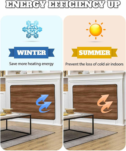 Brown Wooden Board Magnetic Fireplace Cover, Fireplace Draft Blocker, Simple Vintage Country Wood Grain Fireplaces Blanket for Heat Loss/Cold Air, Fireplaces Draft Stopper Cover for Inside 39"x32"