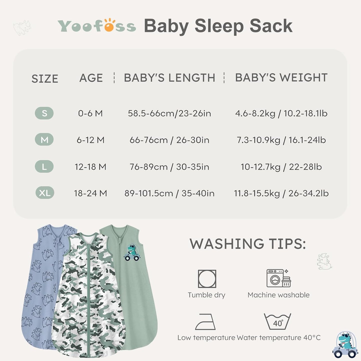 Yoofoss Baby Sleep Sack 0-6 Months Wearable Blanket for Babies 100% Organic Cotton 2-Way Zipper TOG 0.5 Toddler Sleeping Sack 3 Pack, Sleep Sacks
