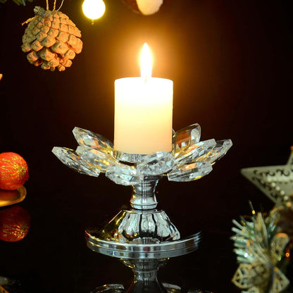 1 PC Gold Crystal Flower Tea Light Holder, Glass Tealight Candlestick with Metal Base, Votive Candle for Table Centerpiece, Wedding/Parties Decor, Nice Gift