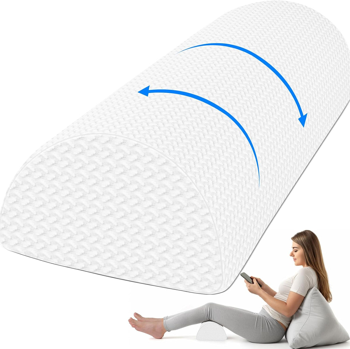 Knee Pillow for Back Sleeping Memory Foam Half Moon Bolster Pillow for Legs
