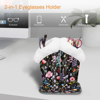 FINTIE Plush Lined Double Eyeglasses Holder with Magnetic Base for Desk | Soft Plush Lining, Glasses Stand Case For Nightstand / Bedside, Office Desktop Organizer, Small Item Storage