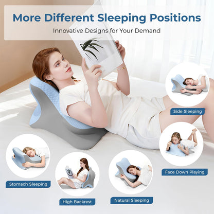 Reading Pillow for Bed, Leaning, Lying and Prone, Ergonomic Memory Foam Bed Wedge Pillow for Headboard, Floor Cushions, Chin & Back Support Pillows on Bedrest Couch Floor- Grey