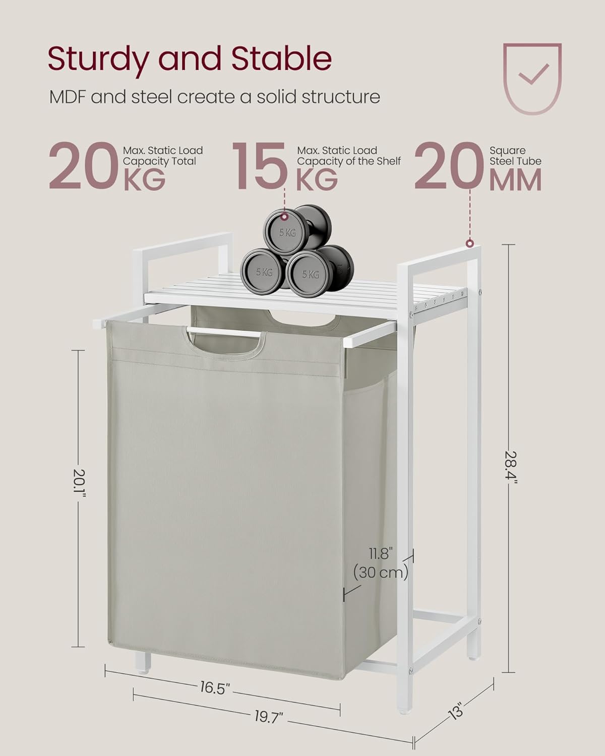 VASAGLE Laundry Hamper, Laundry Basket Sorter with 3 Pull-Out and Removable Bags, Shelf, Metal Frame, 3 x 10.6 Gallons (40 L), 36.4 x 13 x 28.4 Inches, Cappuccino Beige and Natural Beige UBLH301LH01