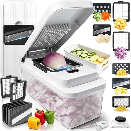 18-in-1 Vegetable Chopper Mandoline Slicer for Kitchen, Food Chopper with Container, Veggie Cutter, Onion Mincer Tomato Dicer, Fruit Slicer Spiralizer, Cheese Grater, Kitchen Gadgets House Essentials