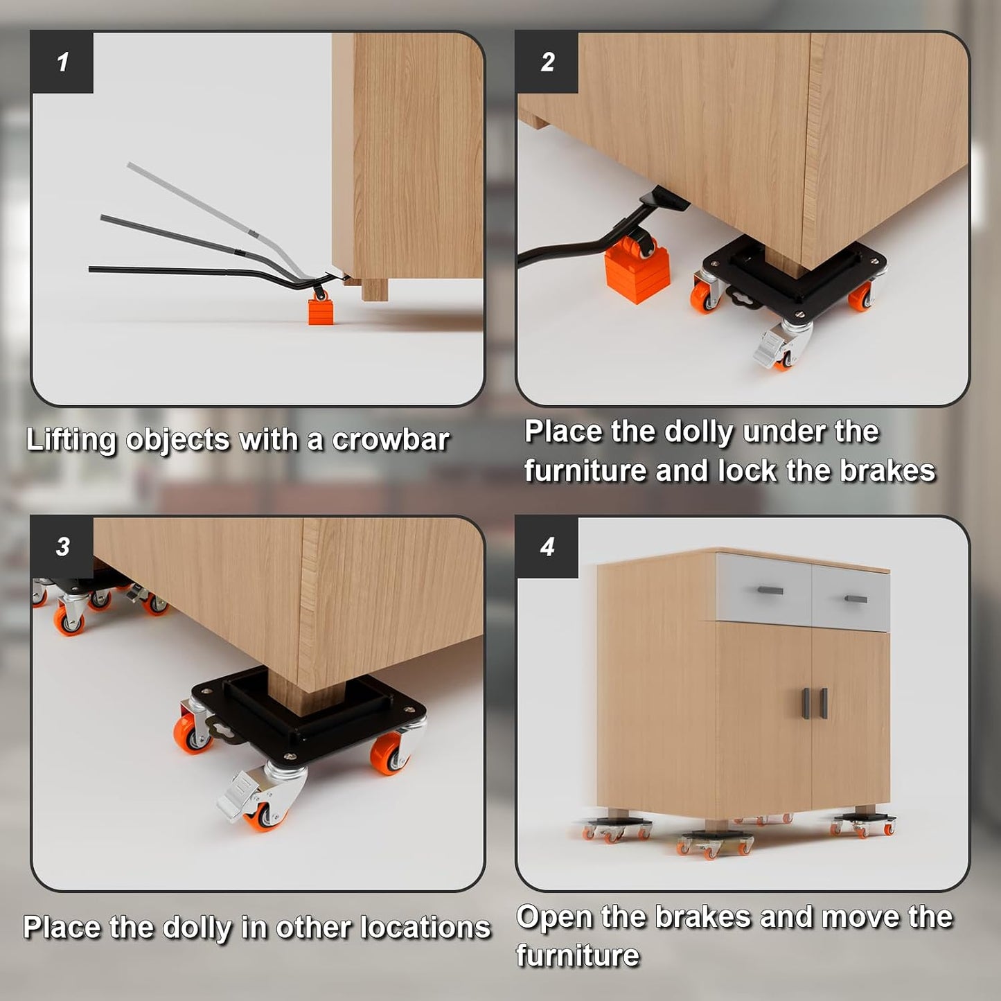 MYUEA Furniture Dolly 5 Wheels Heavy Duty with Removable Side Guards,3307 Lbs Capacity,360° Rotating Wheels & Side Brake,Furniture Movers Lifter Tool with Wheels for Appliances,Sofas,Beds,Pianos