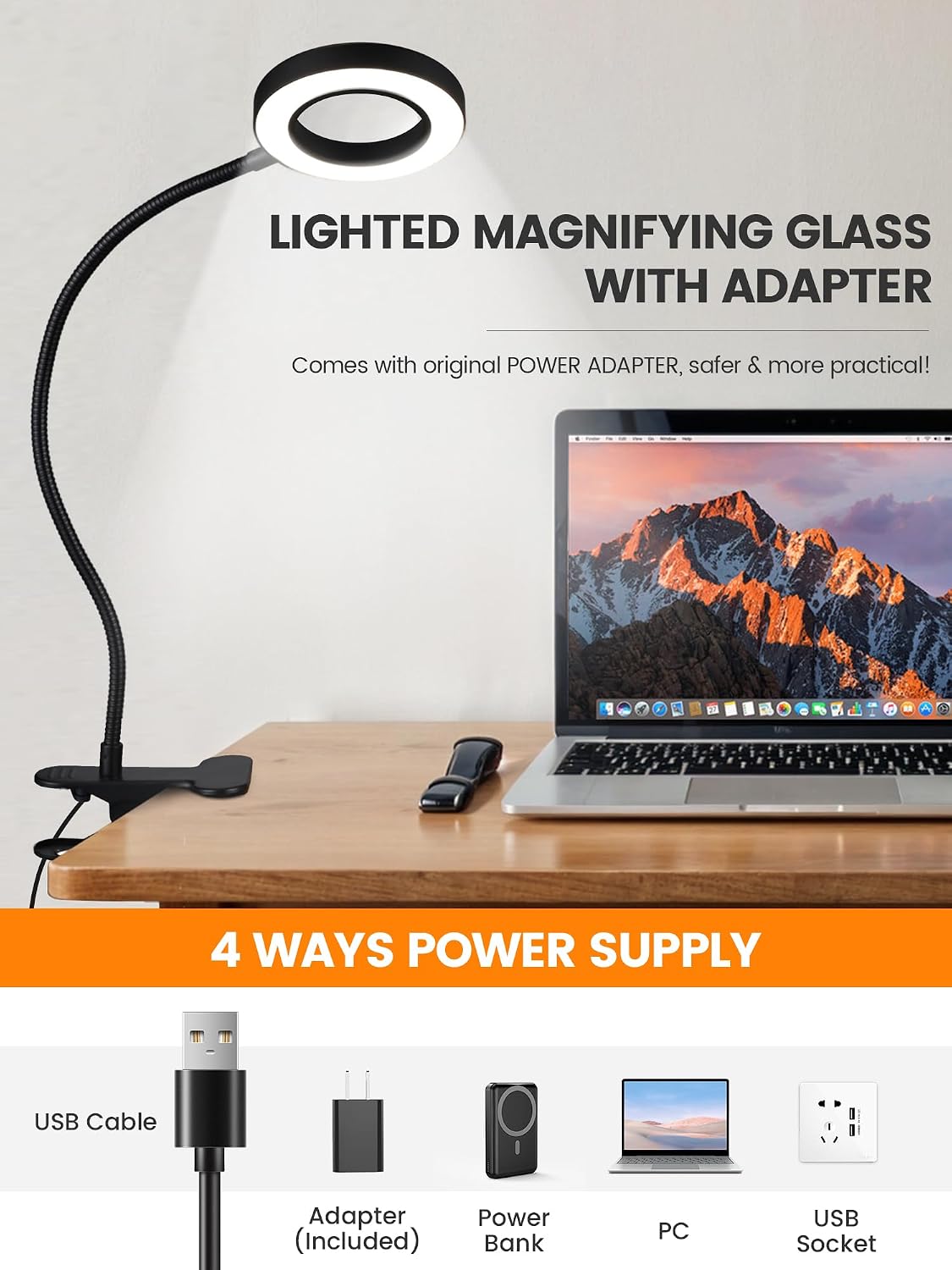 10X Magnifying Glass with Light,5 Colors+10 Brightness Magnifier with Light