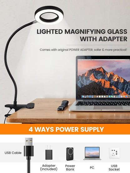 10X Magnifying Glass with Light,5 Colors+10 Brightness Magnifier with Light