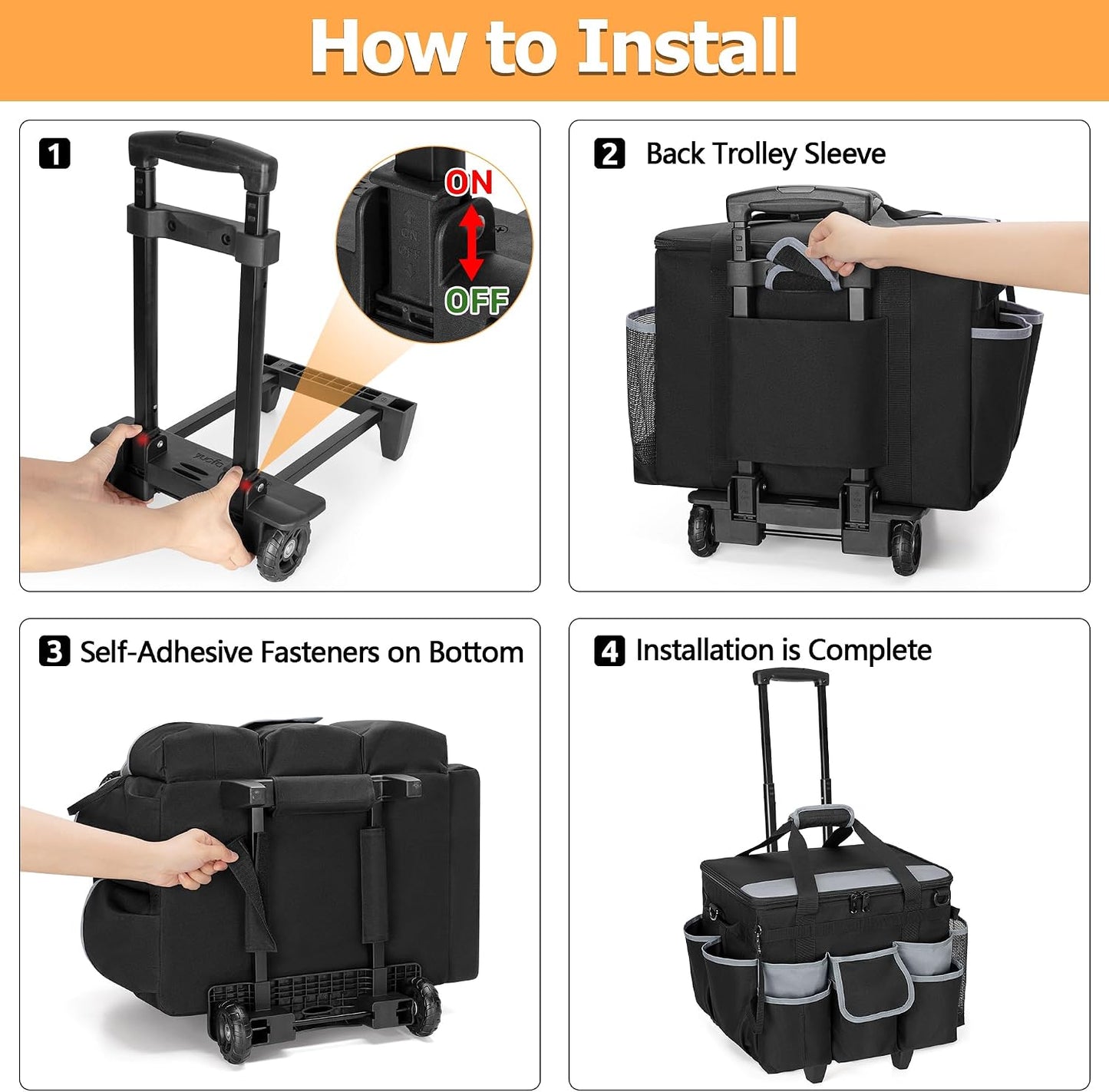HODRANT Large Rolling Cleaning Caddy with Detachable Trolley & Lid | Cleaning Cart on Wheels with Shoulder Strap & Handles, Cleaning Supplies Organizer with Multi Pockets for Clean Tools Storage