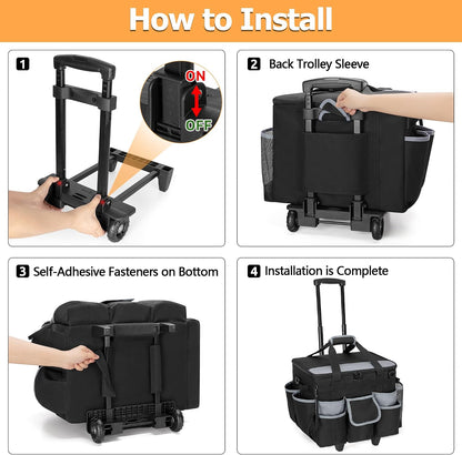 HODRANT Large Rolling Cleaning Caddy with Detachable Trolley & Lid | Cleaning Cart on Wheels with Shoulder Strap & Handles, Cleaning Supplies Organizer with Multi Pockets for Clean Tools Storage