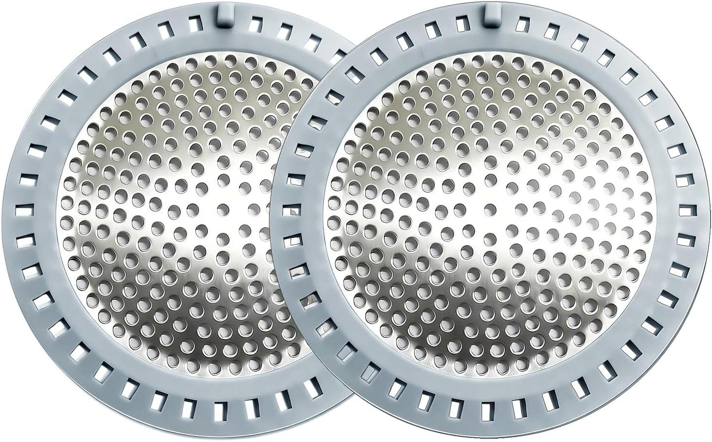 Seatery 2PCS Shower Drain Hair Catcher, Shower Drain Strainer, Stainless Steel with Silicone Edging, 4.75 Inch Diameter