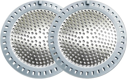 Seatery 2PCS Shower Drain Hair Catcher, Shower Drain Strainer, Stainless Steel with Silicone Edging, 4.75 Inch Diameter