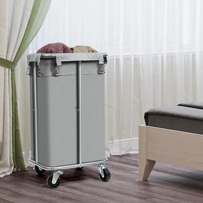 100L Rolling Laundry Hamper Basket with Wheels for Bedroom, Grey | Laundry Sorter Cart with Removable Bag, Tall Narrow Slim Clothes Organizer, Sturdy Metal Frame, Dorm Space Saving