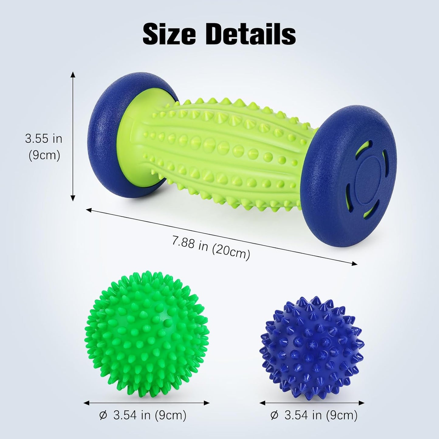 Maliton Massage Ball Set - 3 in 1 - with Foot Roller & Spiky Balls | Relieves plantar fasciitis, heel spurs, muscle pain, Ergonomic deep tissue roller, For feet, back, neck, Durable