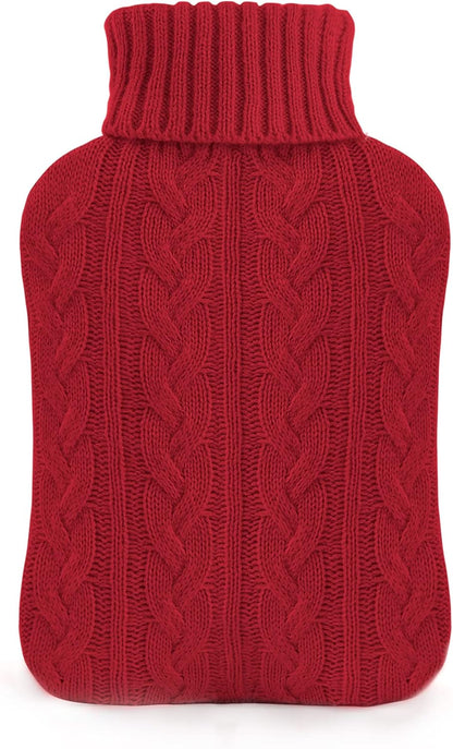 samply 2L Hot Water Bottle with Knitted Cover, Hot Water Bag, Purple